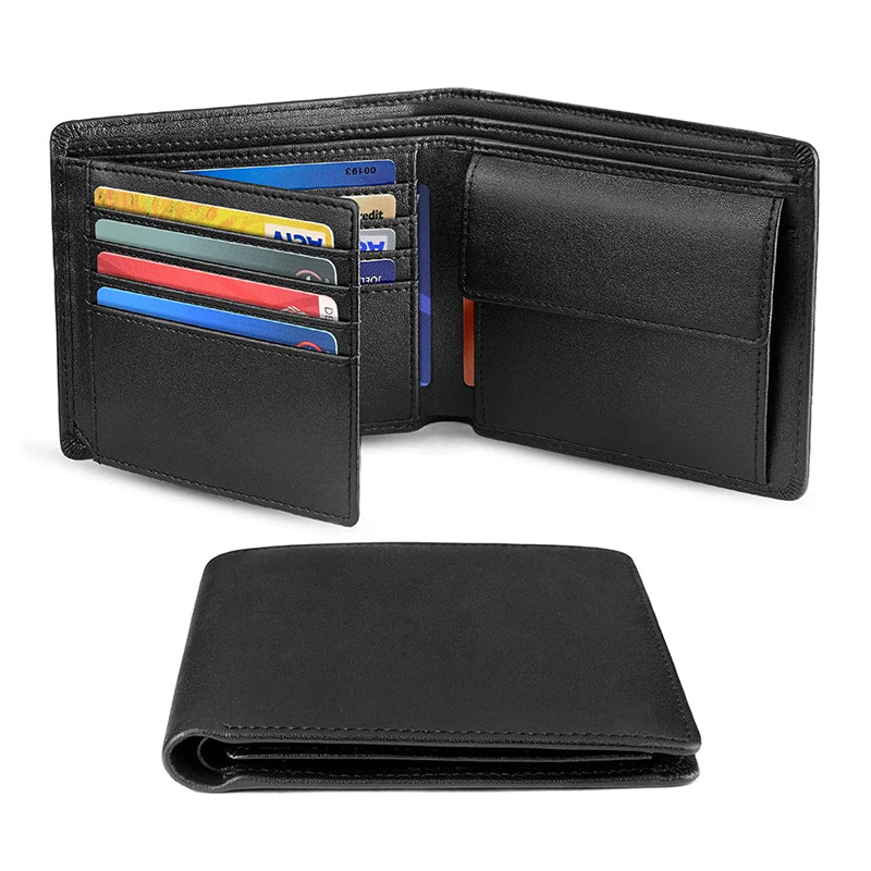 100% Genuine Leather RFID Blocking Slim Trifold Men Wallets with Coin