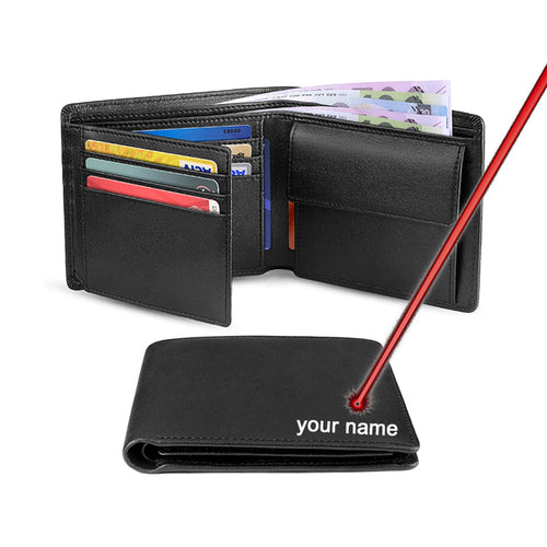 100% Genuine Leather RFID Blocking Slim Trifold Men Wallets with Coin
