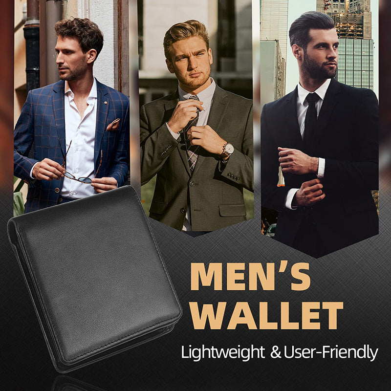 100% Genuine Leather RFID Blocking Slim Trifold Men Wallets with Coin