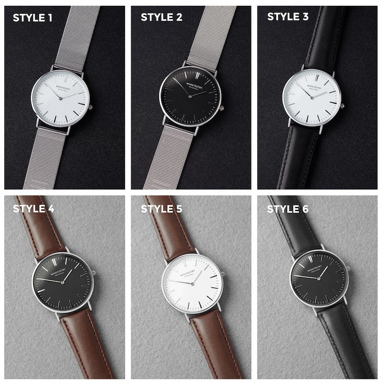 Stainless steel watch, genuine leather strap